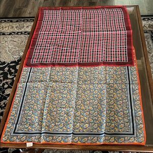 2 Glentex vintage navy/orange & red white & blue Scarves made in Japan 100% Poly